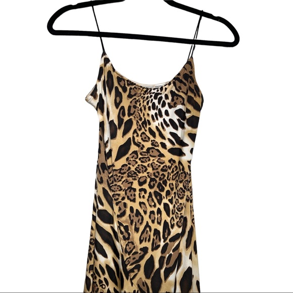 Vintage Animal Print Womens Sz Small Dress Asymmetrical Ruffle Hem Newport News - Picture 5 of 11